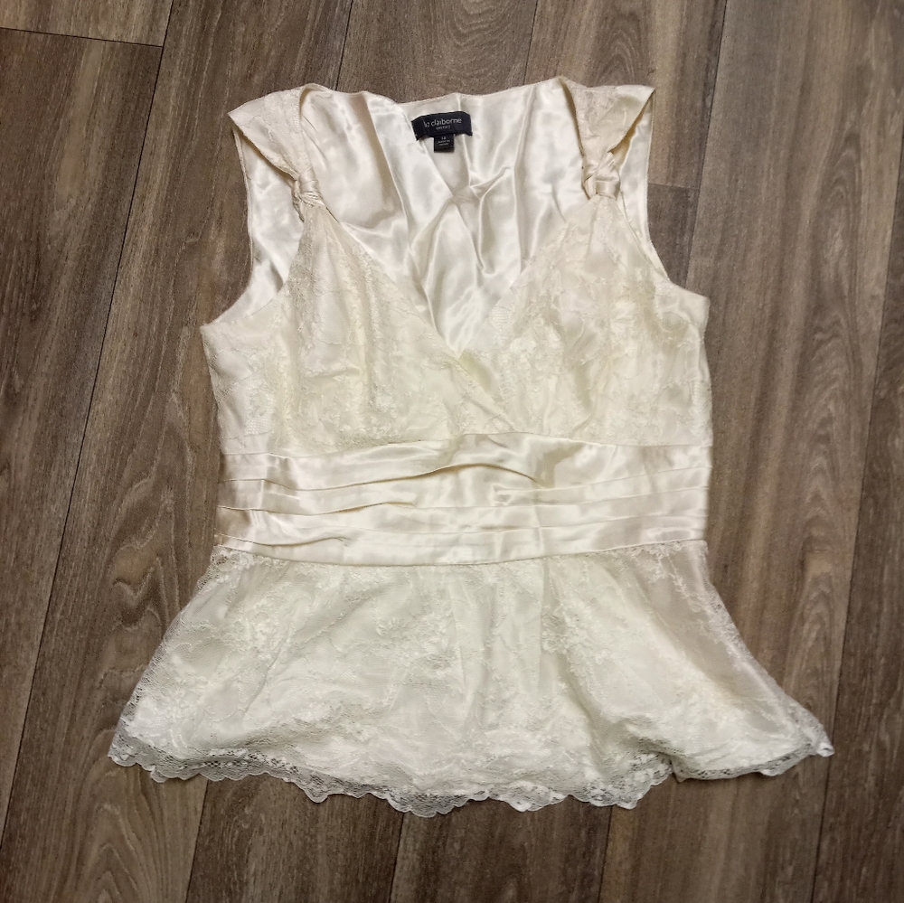 LIZ CLAIBORNE satin lace blouse Sleeveless Size 14
